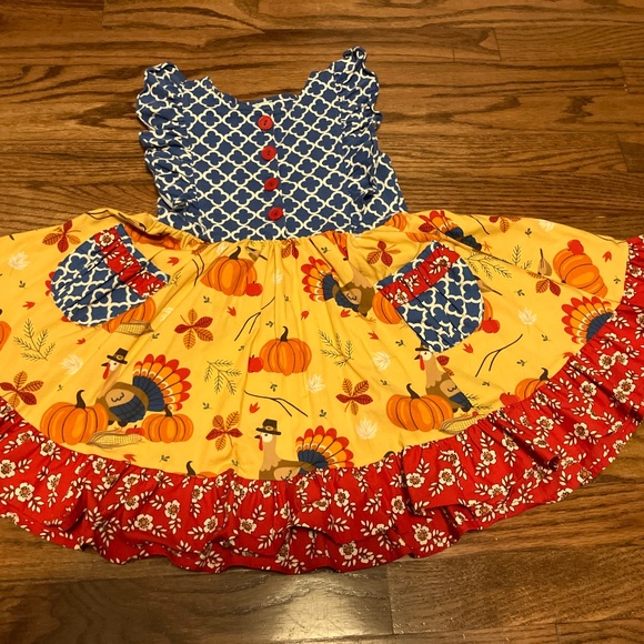 Girls Thanksgiving turkey dress. Fall dress. Eleanor Rose 4T. - Picture 5 of 7